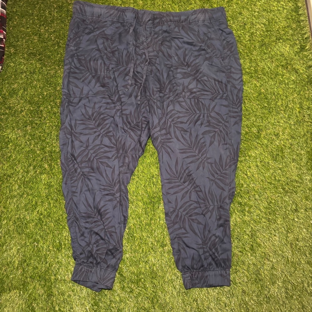 Orvis Navy Palm Leaf Tropical Joggers 100% Lyocell XXL Drawstring Elastic Waist